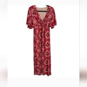 Kut from the Kloth Red Pink Geo Maxi Dress
